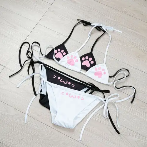Anime Cat Paw Bikini Set Cat Girl Cosplay Costume Bandage Backless Swimsuit Cute Girl Underwear Role Play Lingerie Women Outfits - Image 4
