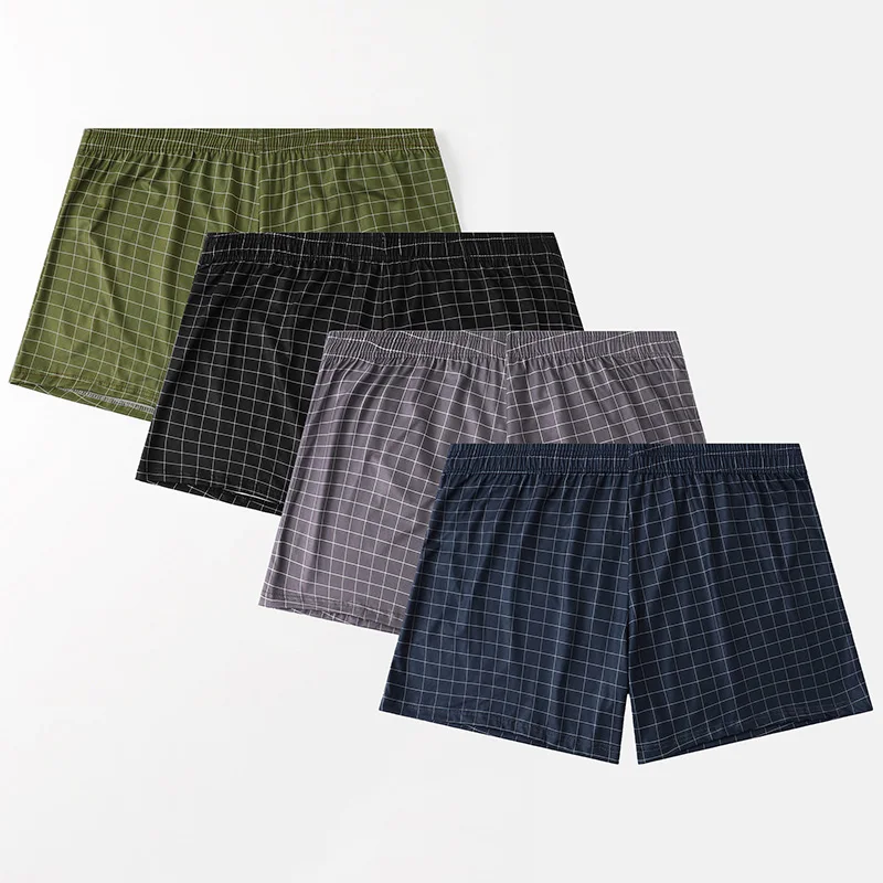 4-Piece Set Of Plaid Printed Elderly Aro Pants Casual And Loose Men's Boxer Shorts Comfortable And Breathable Underwear