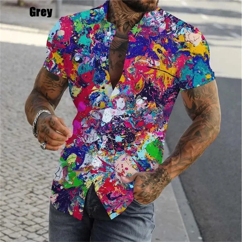 thumbnail image 1 of Camisas de moda con estampado de grafiti en 3D para hombre, camisas casuales ajustadas de manga corta con botones, camisa hawaiana de gran tamaño para hombre, 1 of 4