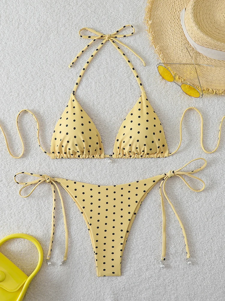 Trendige Bikinis 2026 Damen-Badeanzug Sexy Perlen-Mikro-Bikini-Sets mit Punktmuster Damen-Bademode für Frauen Badeanzüge Strandkleidung
