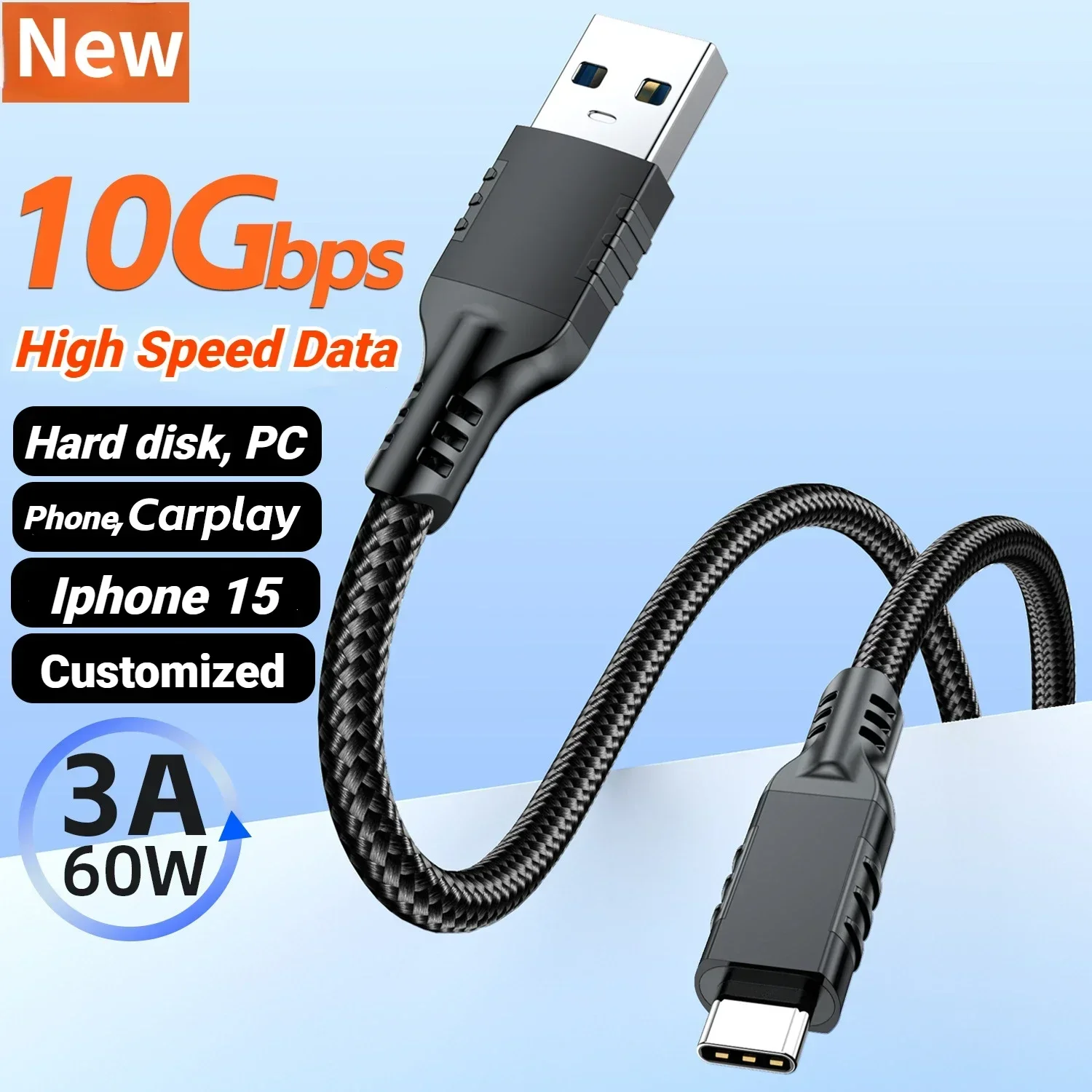 Short USB3.2 10Gbps Type C USB A to Type-C Data Transfer Cable SSD Hard Disk Cable PD 60W 3A Quick Charge 0.2m 0.5m 1m