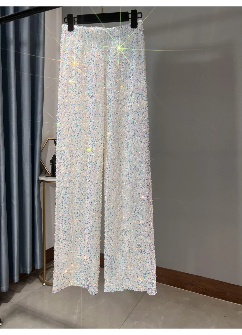 2024 Autumn/Winter New Thickened Suede Sequins Straight Tube Wide Leg Extended Women's Pants