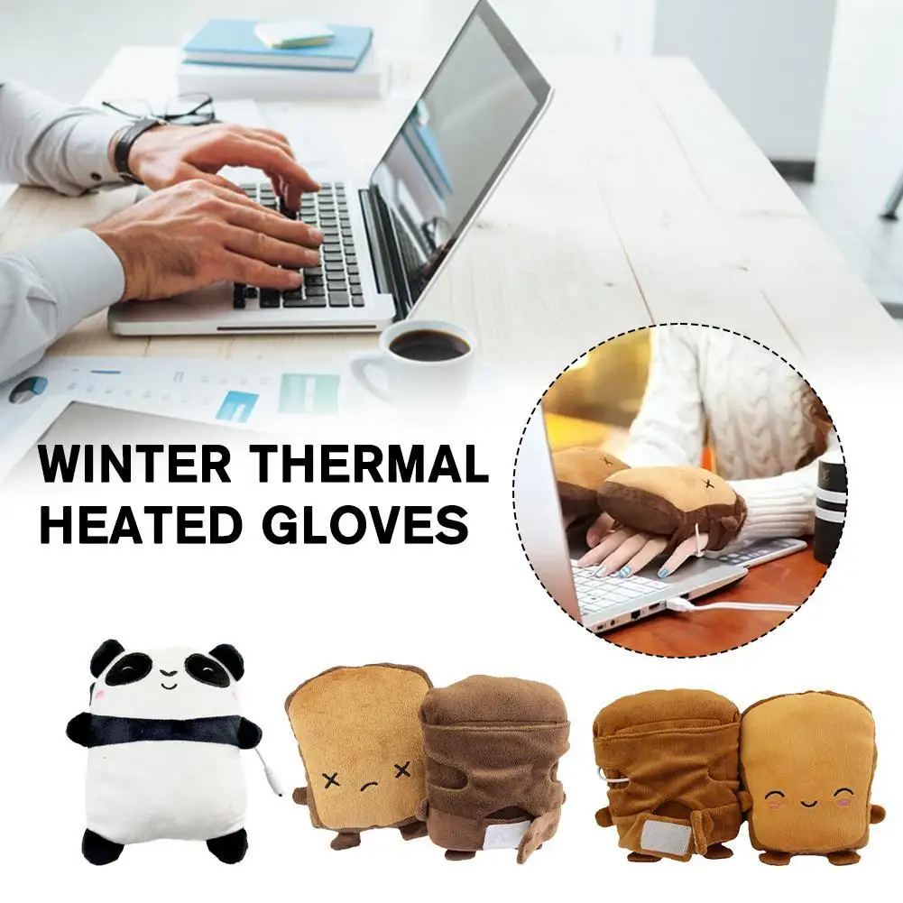 

Electric Fingerless Heating Gloves for Students Office Workers Winter Thermal Heated Cartoon Plush Hand Warmer for Indoor