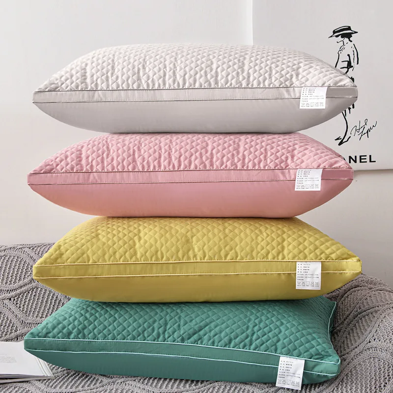 

100% Cotton Quilted Embroidered Pillow Core Hotel Pillow Care Cervical Pillow Single High School Low Pillow Sleeping Bedding