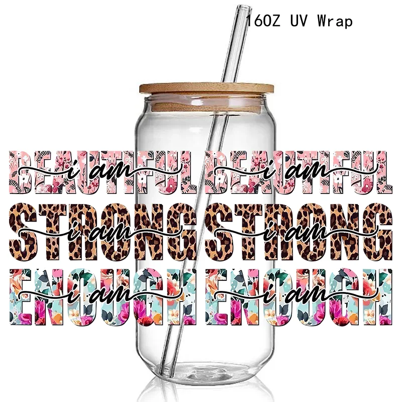 28+ Fashion Trending Daily Inspirtion Design Positive Affirmation 3D UV DTF Cup Wrap Transfers Stickers Mental 16oz Glass Wrap