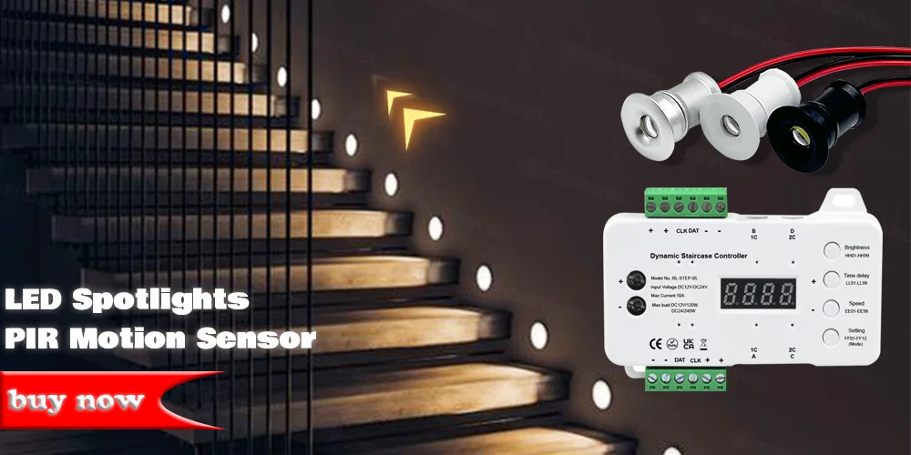 Description Picture 4 of itemPIR sensor Stair light strip under cabinet motion night light 24V Addressable LED Strip Lights for stair 2 side handrail