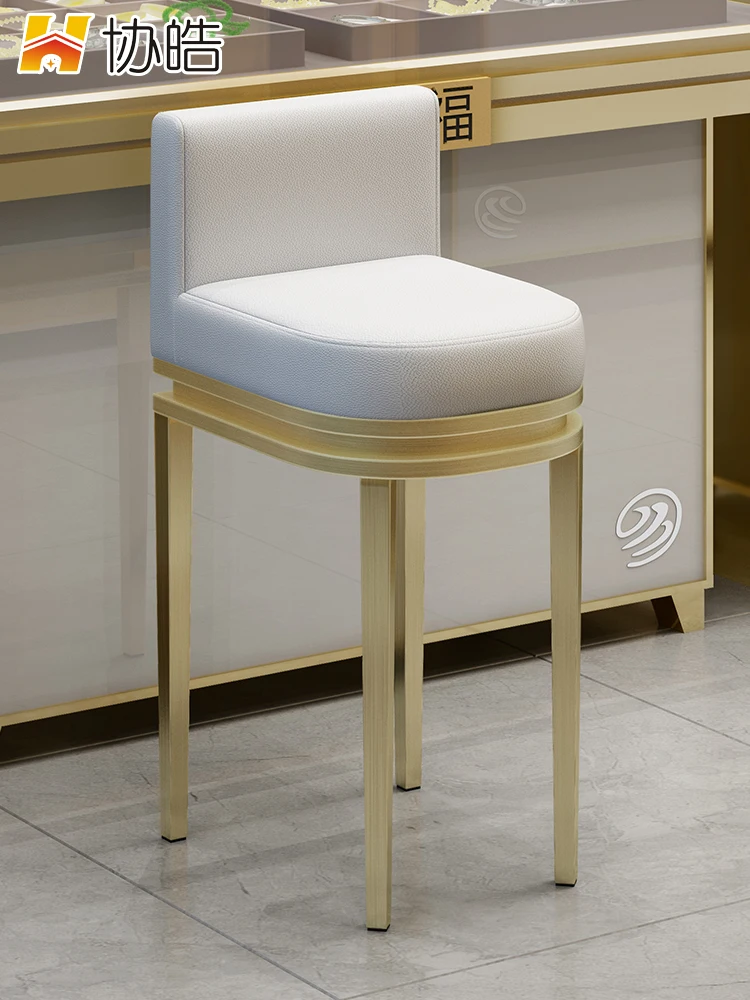 

Stainless steel bar chair, backrest, glasses, jewelry store dedicated stool, front desk cashier counter, modern high legged