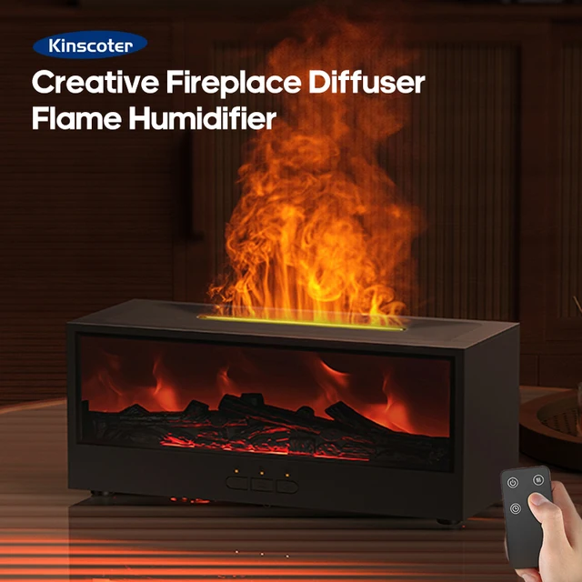 New Creative Fireplace Aroma Diffuser 150ml Waterless Auto-Off Colorful Flame Air Humidifier with Remote for Home Bedroom Gift 1