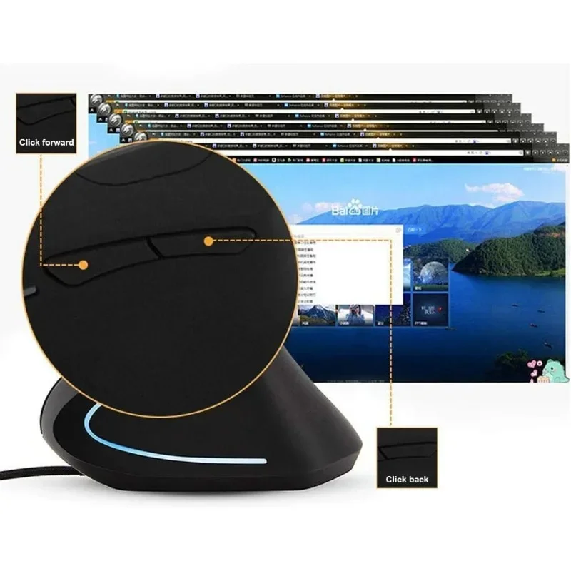 Vertical Optical Mouse Ergonomic Design 4 Level DPI Adjustable USB LED Wired Gaming Mouse for Windows Laptop PC