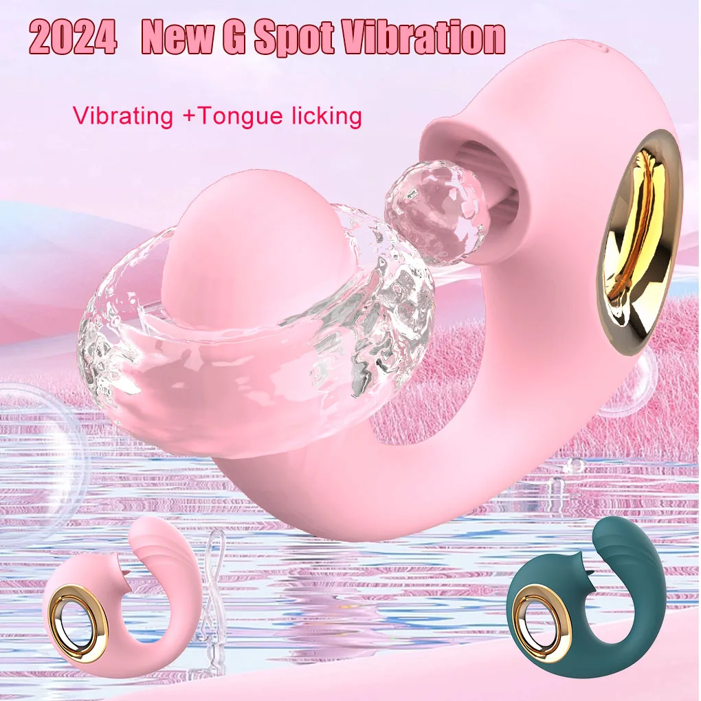 Pink G Spot Vagina Vibrators for Women + Vibrating Tongue Licking Clitoris Stimulator Female Masturbator Adult Sex Toy for Woman