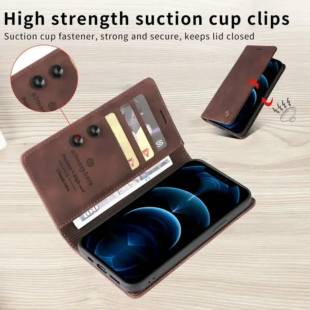 Leather Flip Wallet Phone Case with Card Holder and Book Cover Design