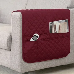 Premium Water-Repellent Plaid Sofa Armrest Cover with Storage Pocket - 1PC 50x90 cm (A1 Wine red)