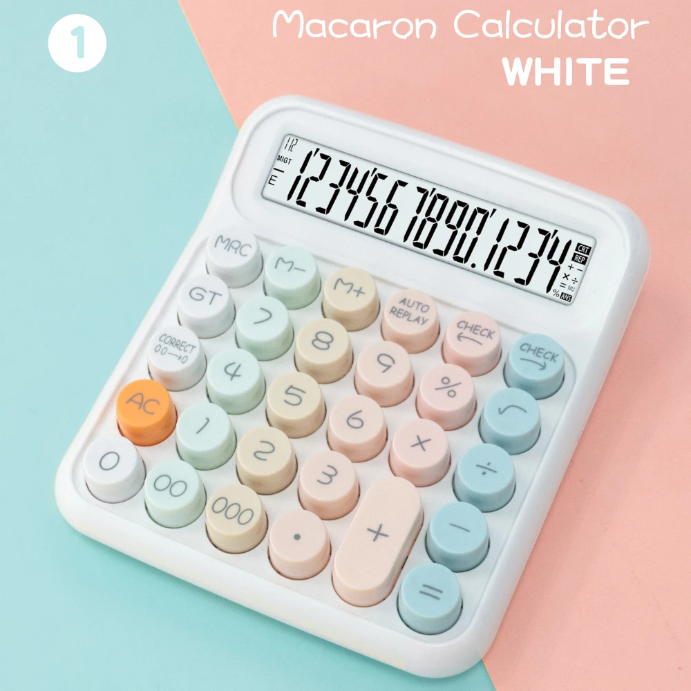 【Random color】14 Digit Large Solar Power and LCD Display Big Button Calculator 112 Steps Check and Correct Function for Office