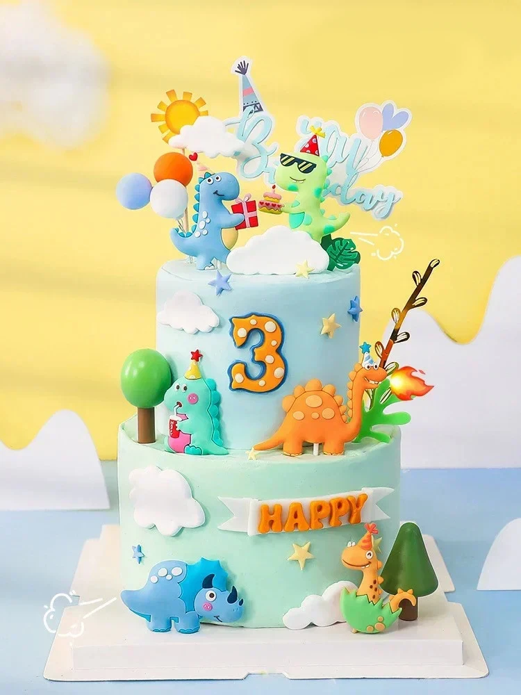 Glitter Dinosaur Cake Topper - Pink Dinosaur Birthday Party Decoration 6.7x5.35 Inches