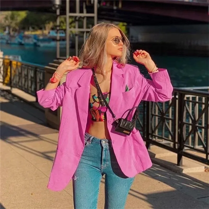 

Spring Thin Blazer Suit Women Simple All Match Solid Colors Single Breasted Casual Office Blazer Vintage Commute Blazer Coats