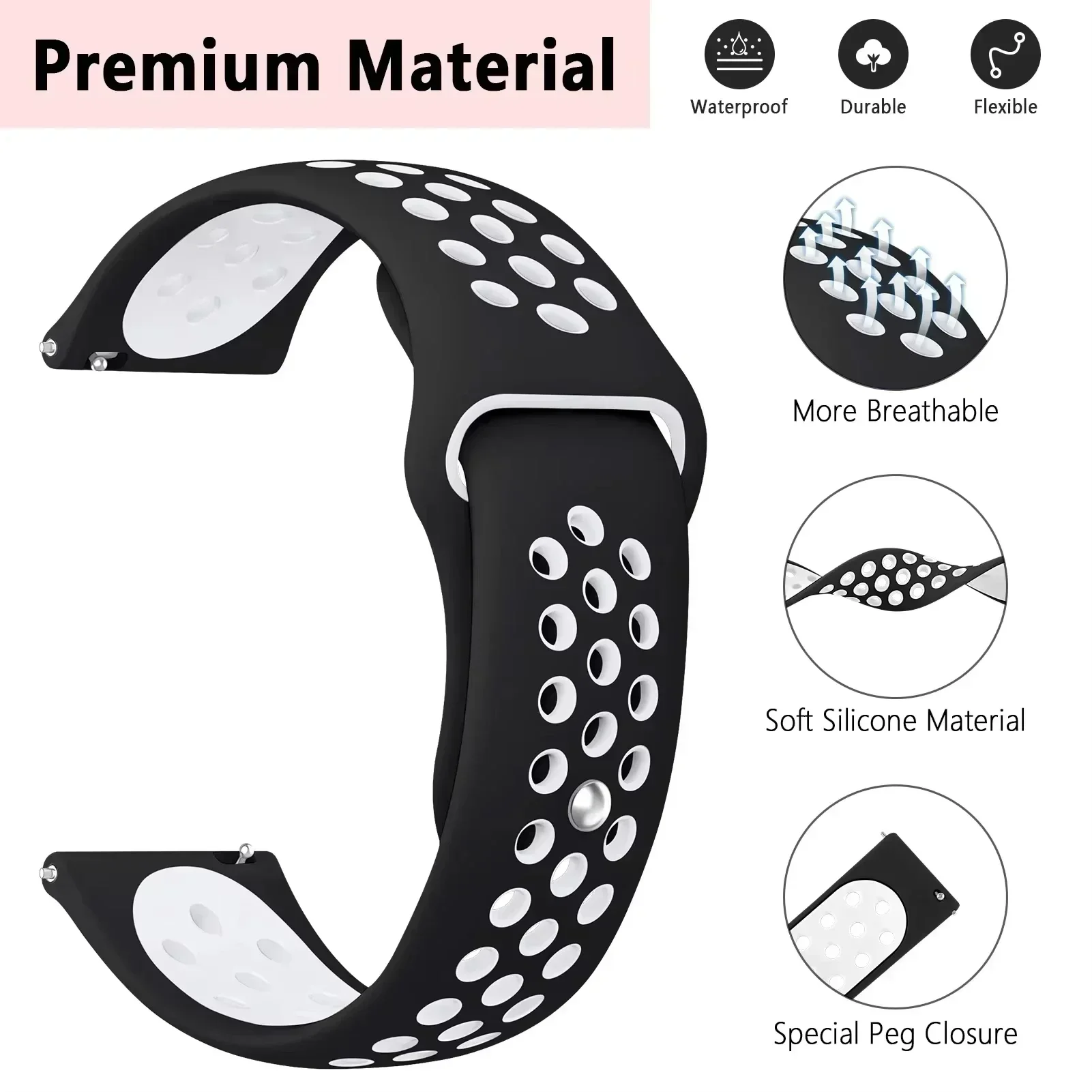 Premium 22mm Silicone Watchband Strap - Ocean Sport Edition