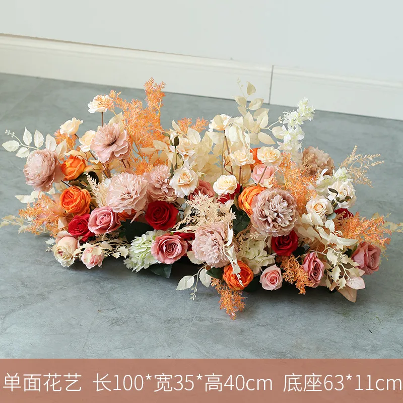 The new beautiful orange series wedding scene layout DIY table centerpiece bouquets artificial flower row photography props
