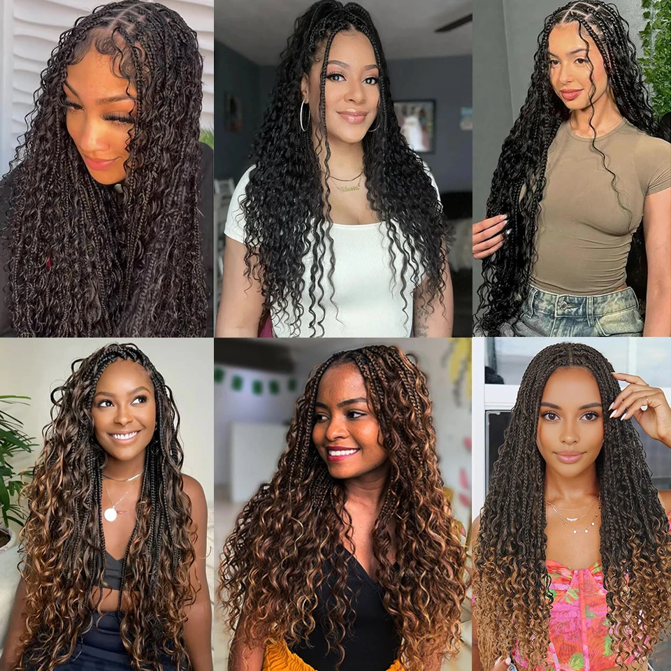 Parrucche sintetiche e in misto pizzo, parrucche intrecciate da donna senza colla, 24 pollici, Goddess Box Braids, parrucche all'uncinetto con baby hair - immagine 6
