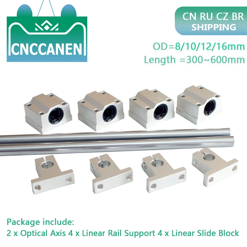선형 샤프트 베어링 블록, OD8, 10, 12, 16mm, 300 400 500, 600mm, 4 개, SCS8, 10, 12, 16UU, SK8, 10, 12/16, 4 개, 2 개