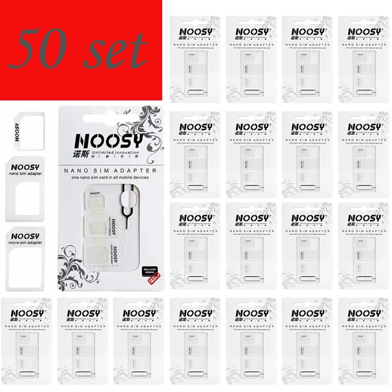 

50 комплектов 4 в 1 адаптер Noosy Nano Sim-карты + адаптер Micro Sim-карты + стандартный адаптер SIM-карты для IPhone