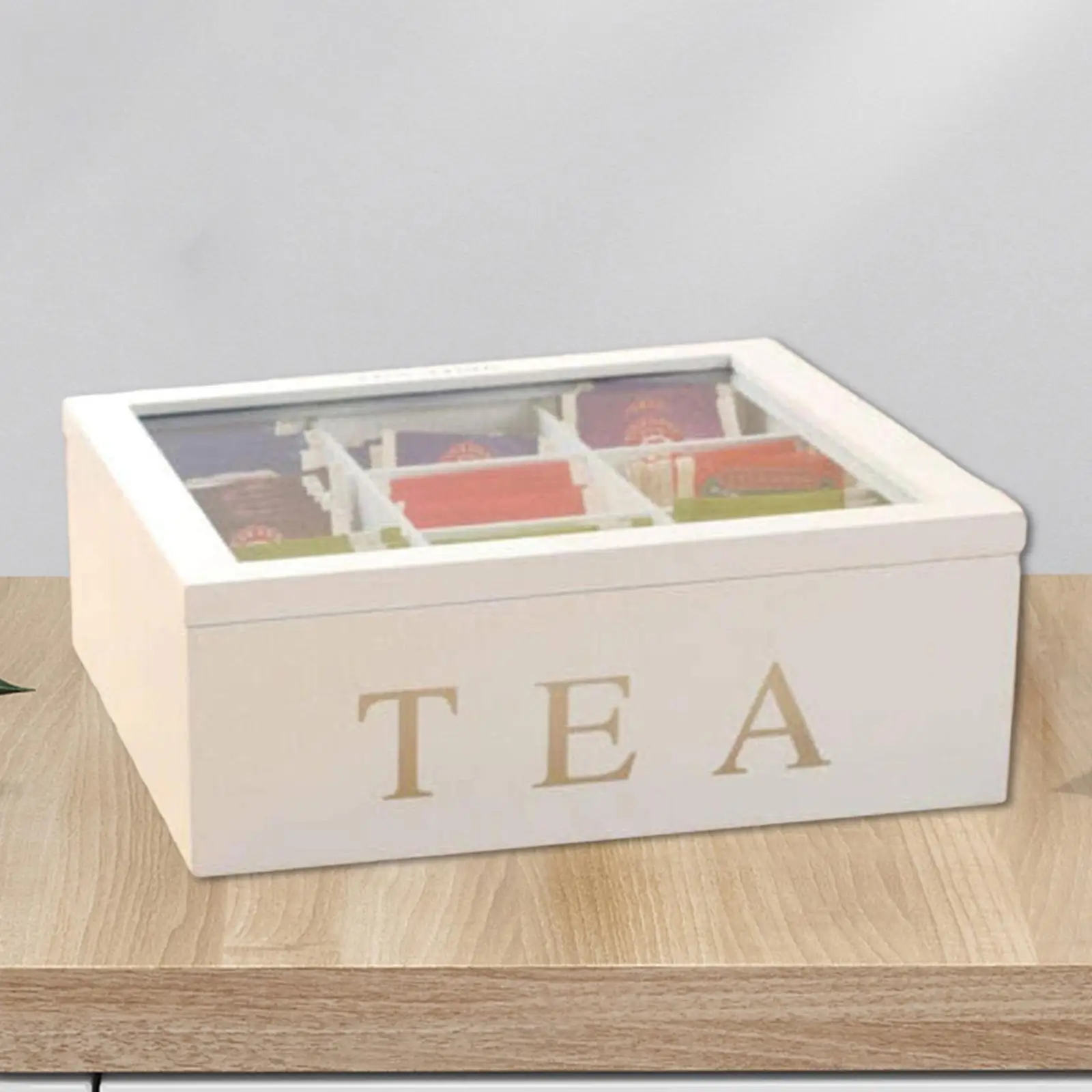 Coffee Storage Box Organizer Wooden 9-Compartment Glass Window Tea Tin Box tea canister