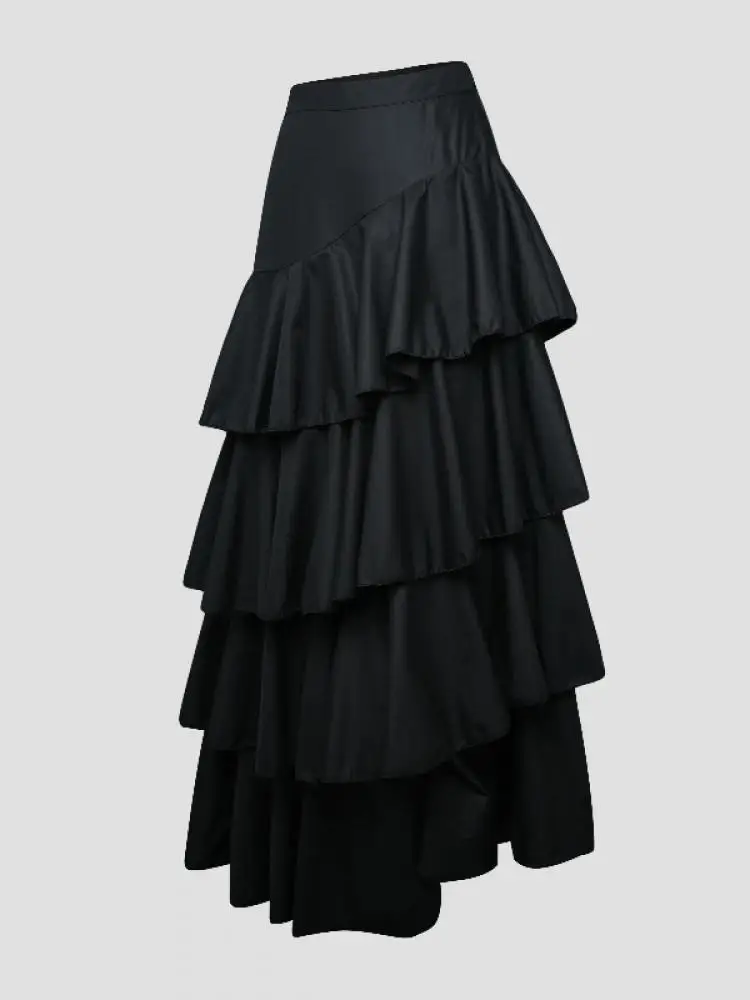 Onecozyday Female Stylish Selection High Waisted Falbala A-Line Maxi Skirts 2023 Korean Fashion High Waist Long Skirts For Women