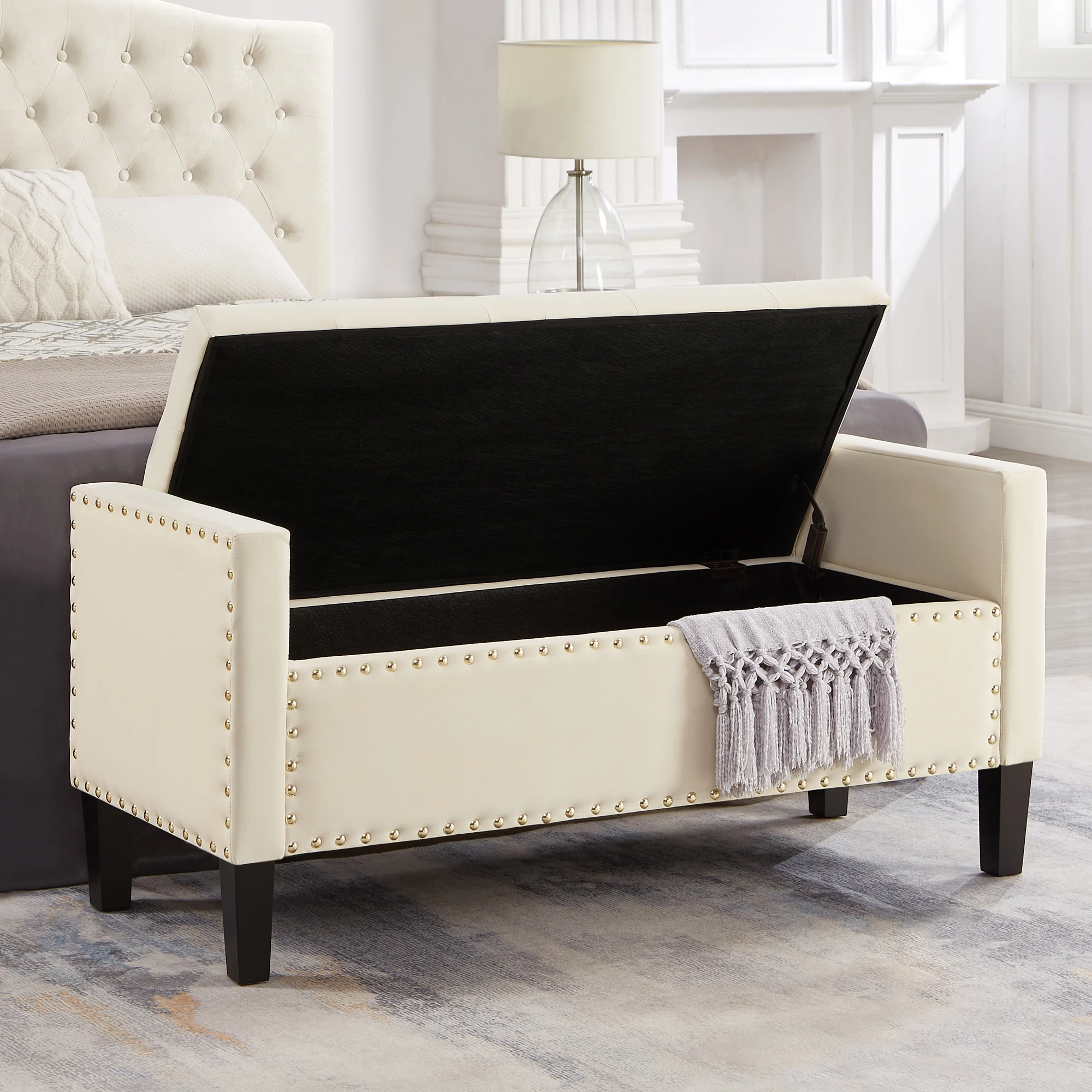 Velden - Upholstered Storage Bench With Stained Natural Base