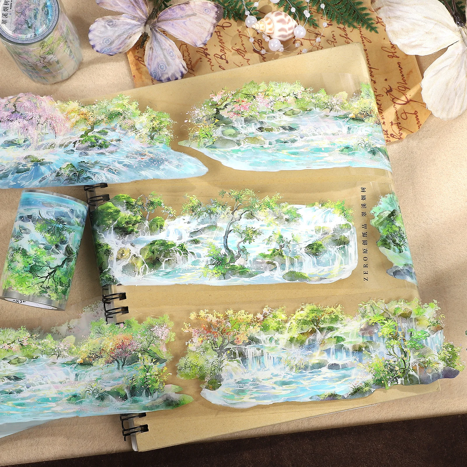 62mm*5m 빈티지 호수 나무 풍경 PET 테이프 크리에이티브 DIY 저널 재료 콜라주 스크랩북킹 문구류