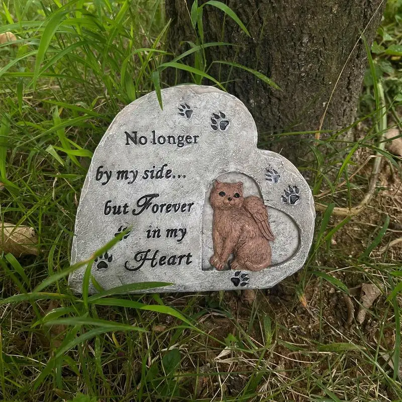 Pet Memorial Stone Cat Angel Memorial Stones Heart Shaped Weatherproof Cat Grave Markers Outdoor Resin Gifts For