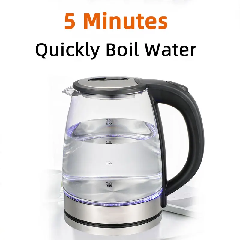 2L Electric Kettle,Glass Pot,Quickly Boiling Water,Automatic Power-Off,Double Scalding Protection,110V1000W,220V1500W,Food Grade 3
