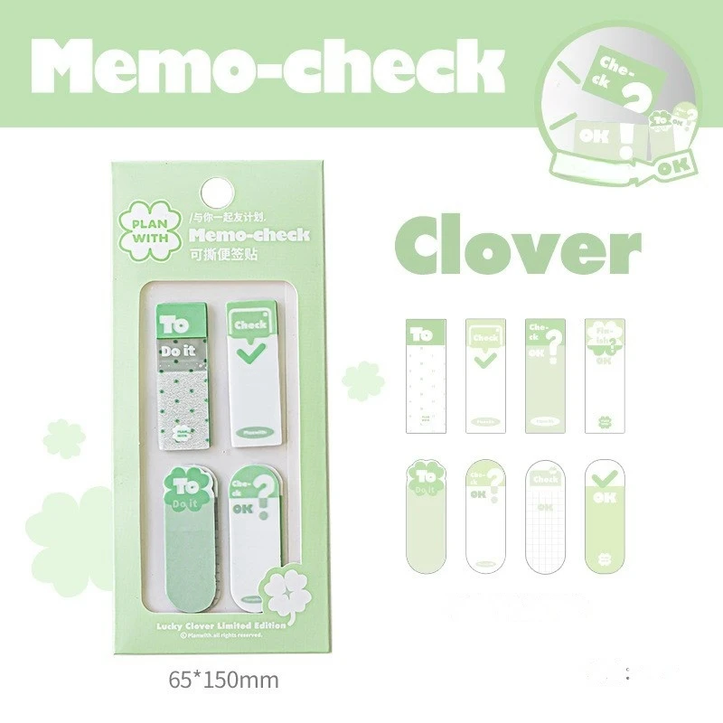 120pcs Clover Theme PET Check Memo Peelable Sticky Note Key Note Marker Study Index Stickers Task Marker Sticker School supplies
