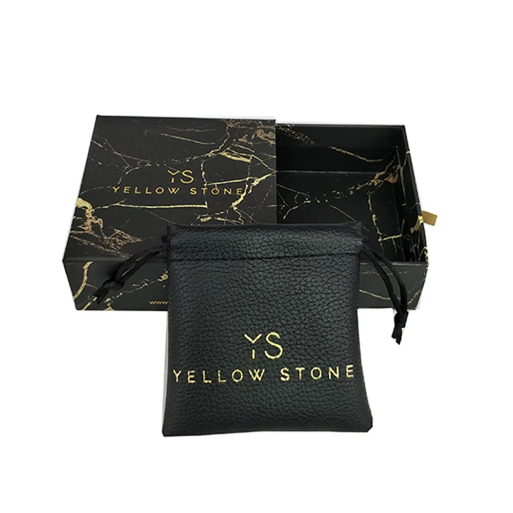 

Luxury Embossed Gold Foil Logo Marble Drawer Earring Jewelry Packaging Box with Ribbon