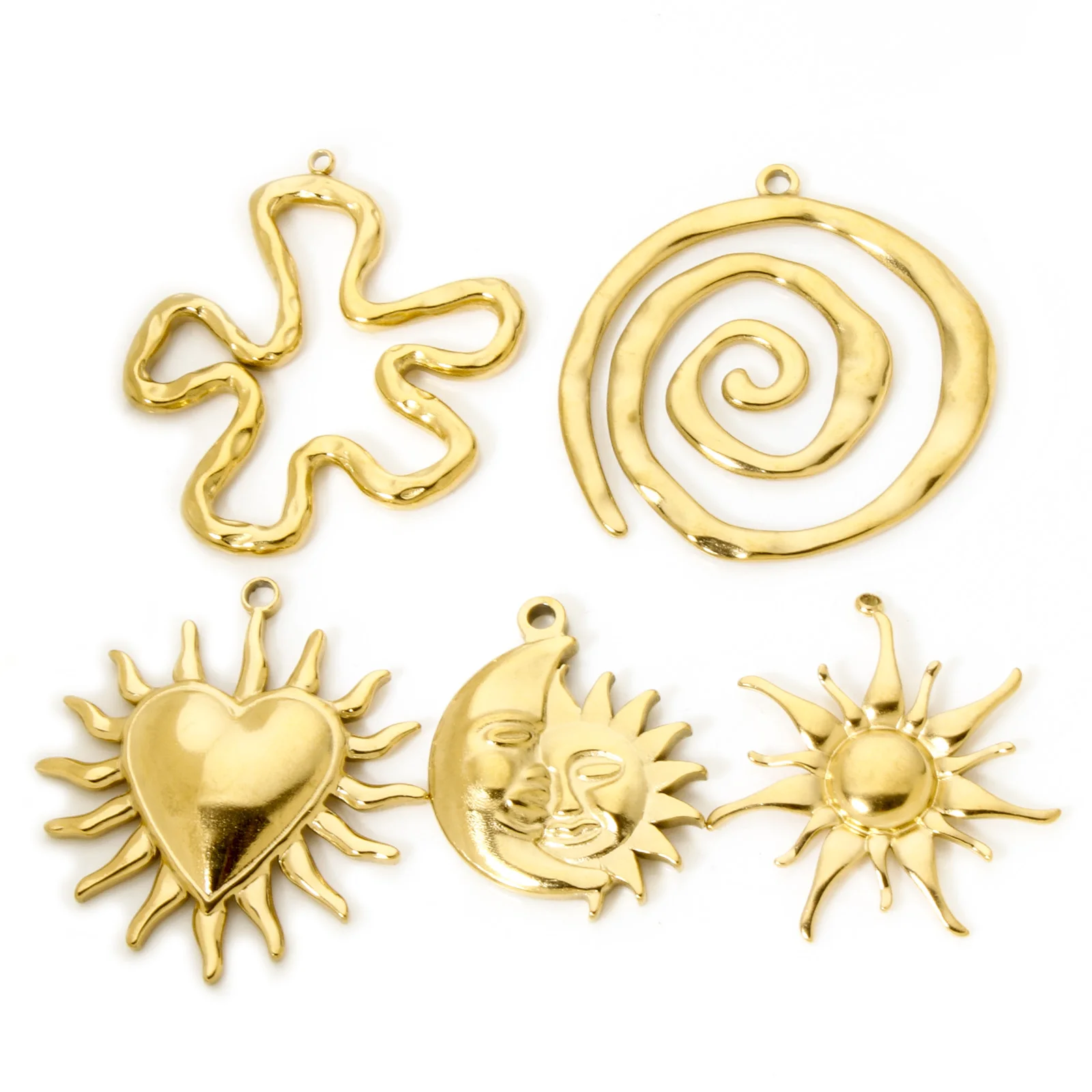 1 Stück Galaxy-Anhänger aus 304 Edelstahl, 18 Karat vergoldet, Sonne, Mond, Charms für DIY-Schmuckherstellung, Halskettenzubehör