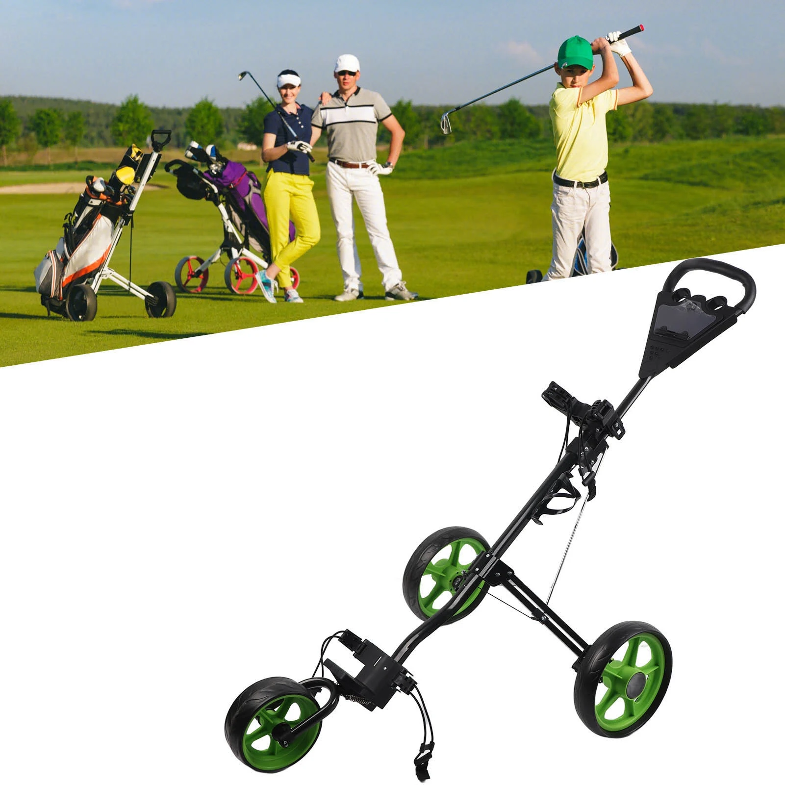 Golf Push Cart Golf Bag Cart 3 Wheeled Folding With Quick Braking For Game Training Practice