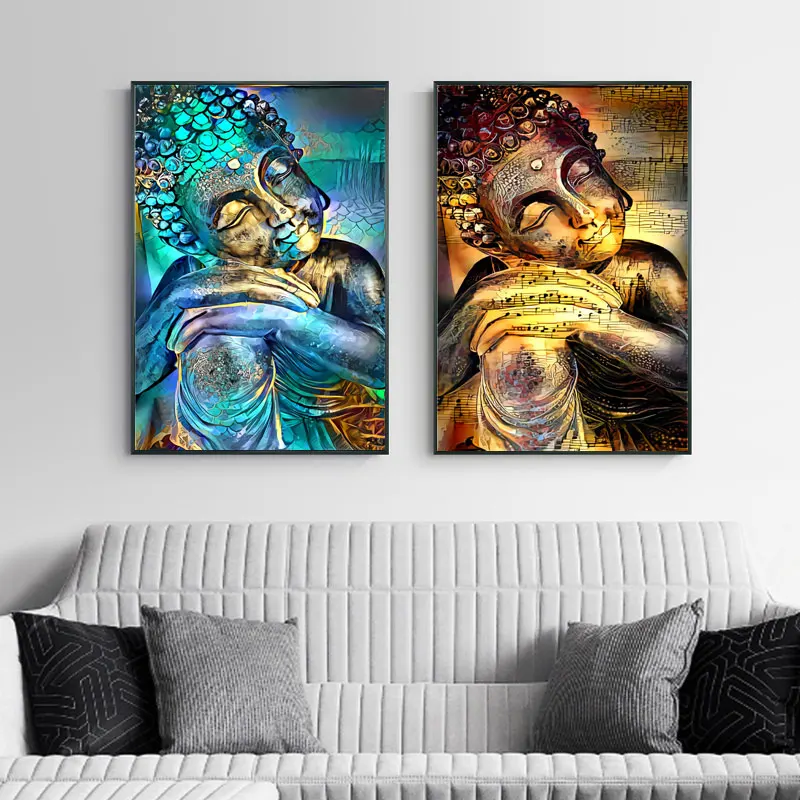 Zen Buddha Indian Buddhist Monk Canvas Print Painting Abstract Buddha Statue Wall Art Posters Decorative Pictures Home Decor