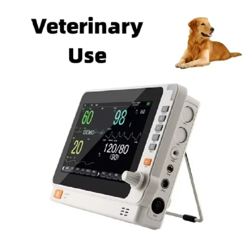 New 10 inch Adult Human Vet Animal use portable 6-parameter monitor ECG/NIBP/PR/SPO2/RESP/TEMP patient monitor vital signs moni