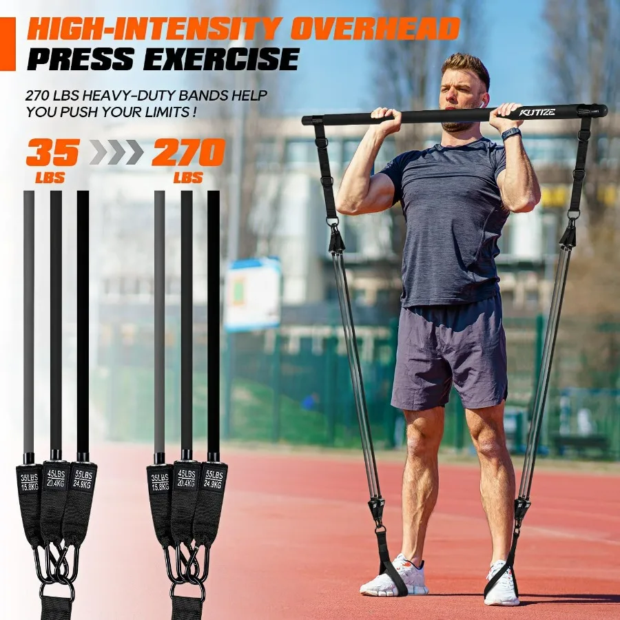 Pilates Bar Kit with Resistance Bands, Heavy Duty Pilates Equipment for Men, Training Bands with Handles for Legs, Hip, Back, Ar