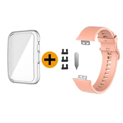 Silicone Strap & Case Set with Screen Protector for Huawei Watch Fit (15 Vintage rose)