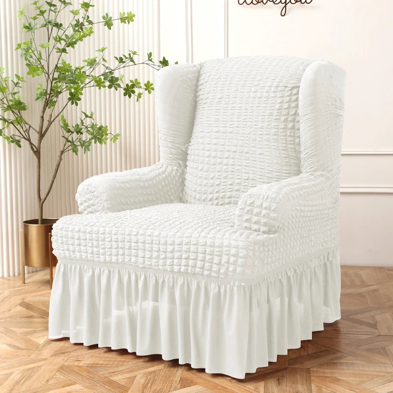 

Seersucker Stretch Wingback Chair Slipcover Non Slip with Elastic Bottom Washable Furniture Protector