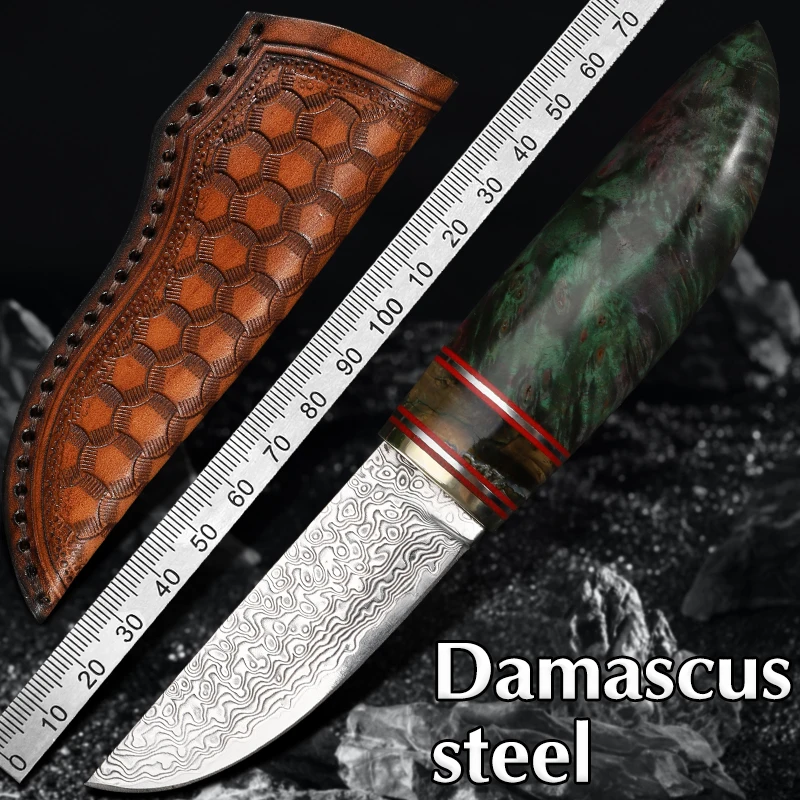 

Handmade VG10 Damascus Steel Fixed Blade Pocket Knife High Hardness Sharp Outdoor Camping Hunting Self Defense Knife EDC Tools