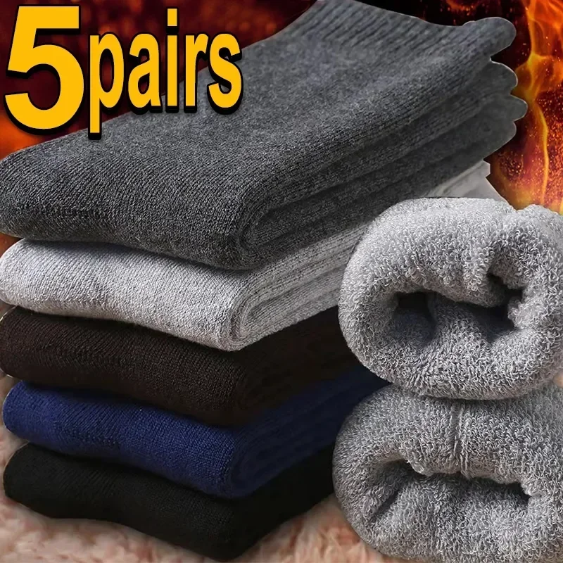 

Men's Retro High Grid Winter Super Cashmere Antifreeze Wool Snow Socks 5pairs Quality Merino Harajuku Warm Casual Thick