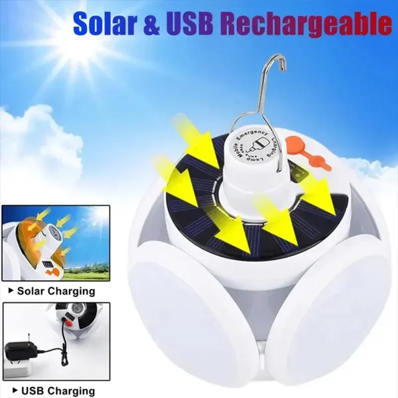 Description Picture 2 of itemSolar Outdoor Folding Light Portable USB Rechargeable LED Bulb Search Lights Camping Torch Emergency Lamp for Power Outages