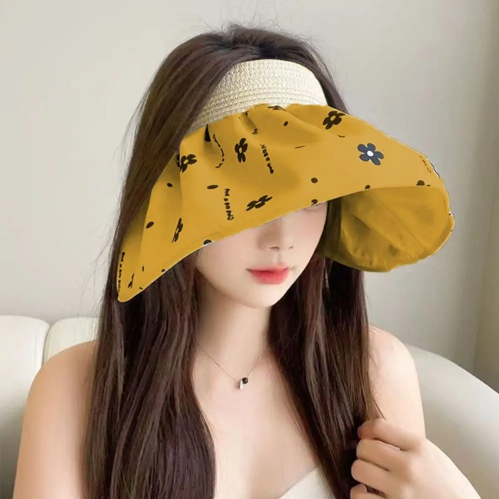 Sports Sun Hat Breathable Flower Visor Cap UV Protection Sweet Women Sunhat Big Brim Korean Style Empty Top Hat Summer