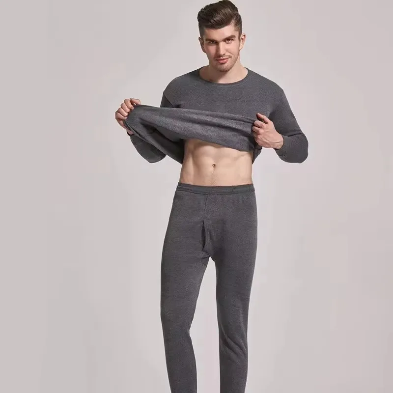Men's warm underwear set round neck brushed and plush thermal underwear autumn clothes trousers
