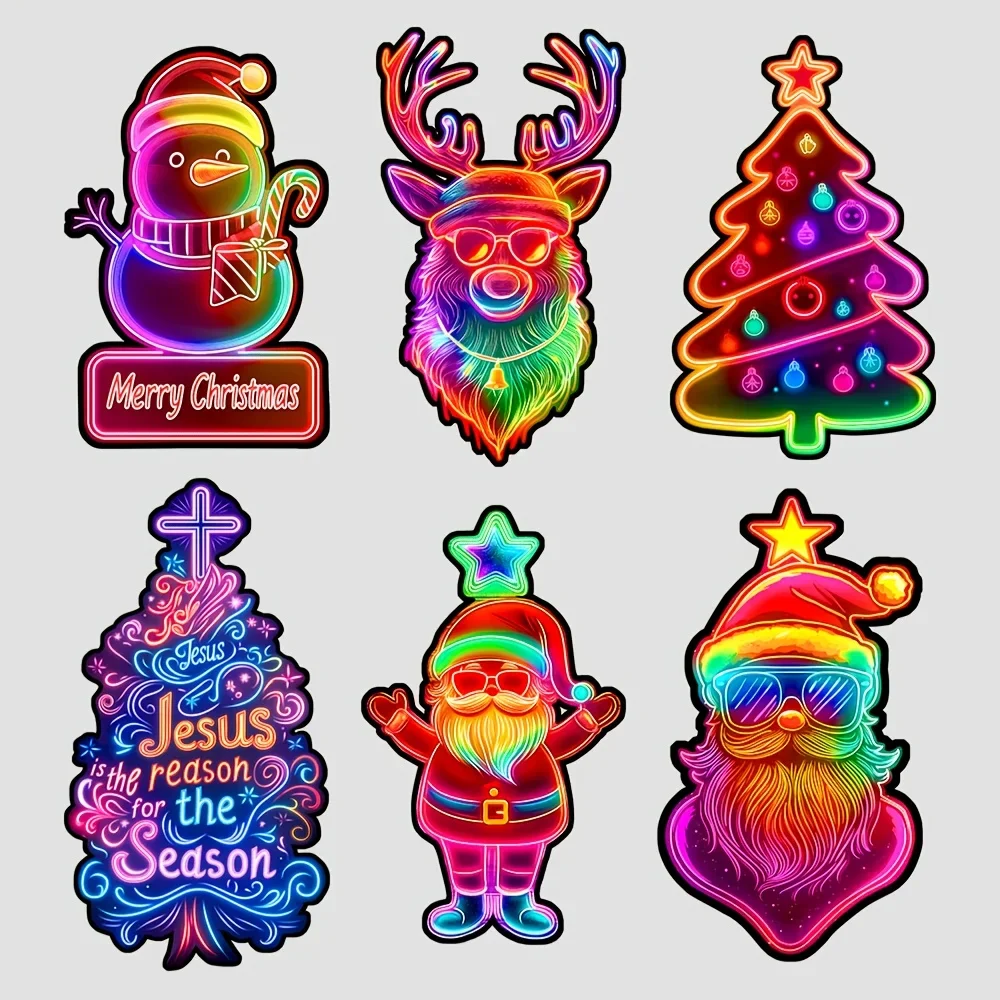 1세트 네온 크리스마스 자동차 오토바이 스티커, 자동차 액세서리용 다채로운 디자인 데칼, 휴일 애호가를 위한 멋진 스티커