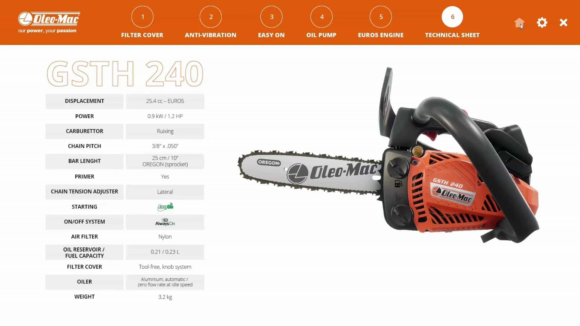 GSTH240 CHAINSAW SPECS