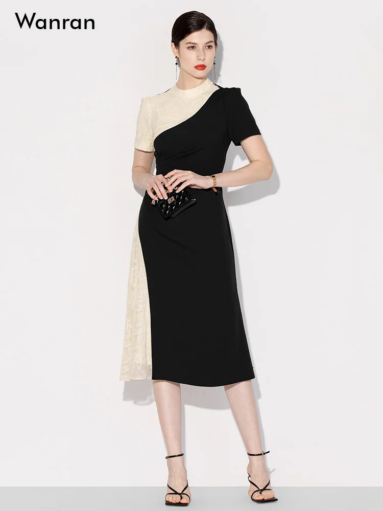 

Новинка лета 2023, модное Стильное приталенное платье-годе контрастных цветов с воротником-стойкой и вставкой из двух частей