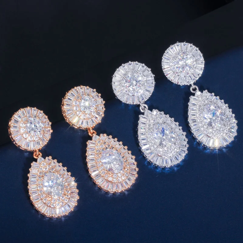 CWWZircons Exclusive Dubai Gold Plate Jewellery Luxury Cubic Zirconia Necklace Earring Bracelet Party Jewelry Set for Women T053 bridal jewelry sets