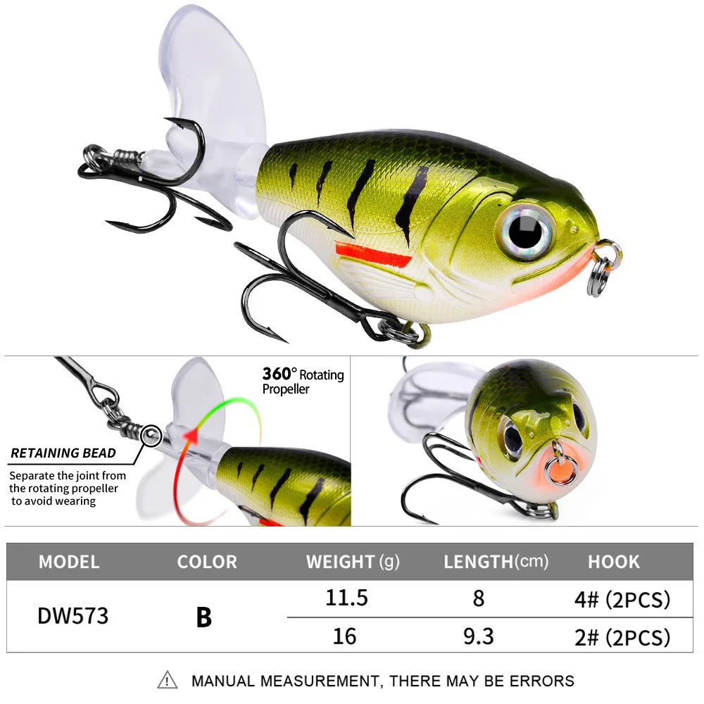 Topwater Fishing Lure Popper Plastic Hard Bait Swimbait Rotating Soft Tail Bass Pike Artificial Fishing Tackle Whopper Plopper - 6