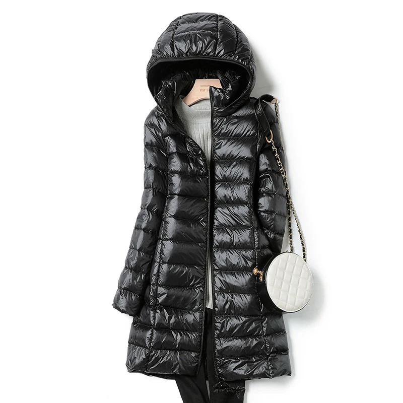 2023 New Winter Women Down Jackets Long Ultra Light Thin Casual Coat Puffer Jacket Slim Remove Hooded Parka